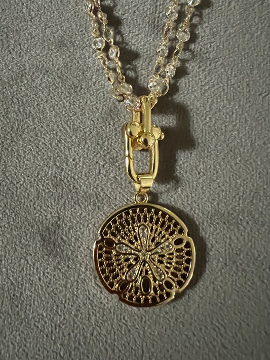 CZ Sand Dollar Pendant on Rope Chain