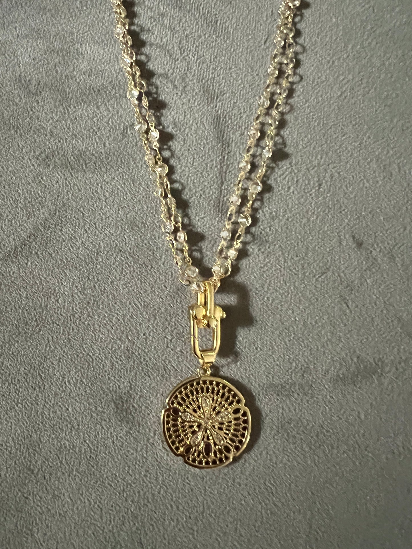 CZ Sand Dollar Pendant on Rope Chain