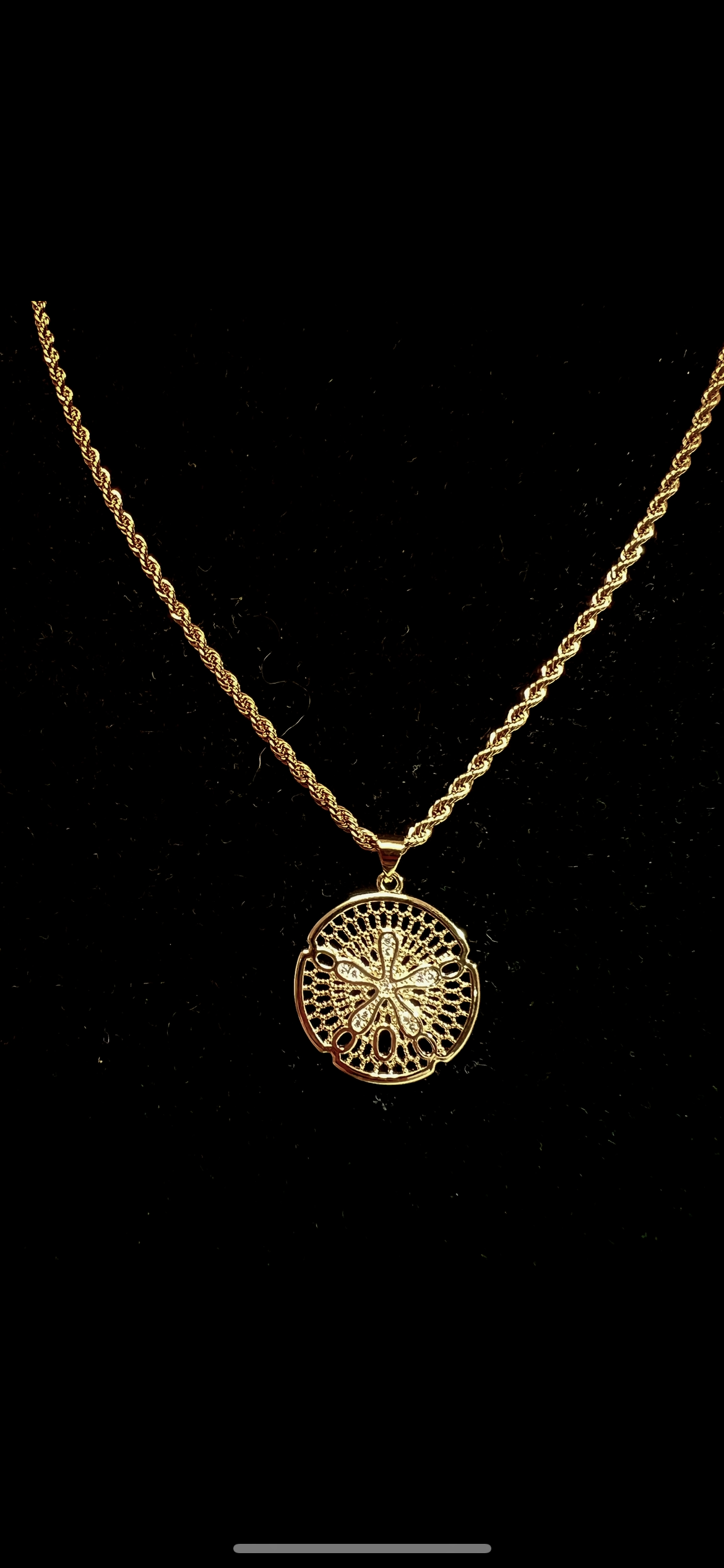CZ Sand Dollar Pendant on Rope Chain