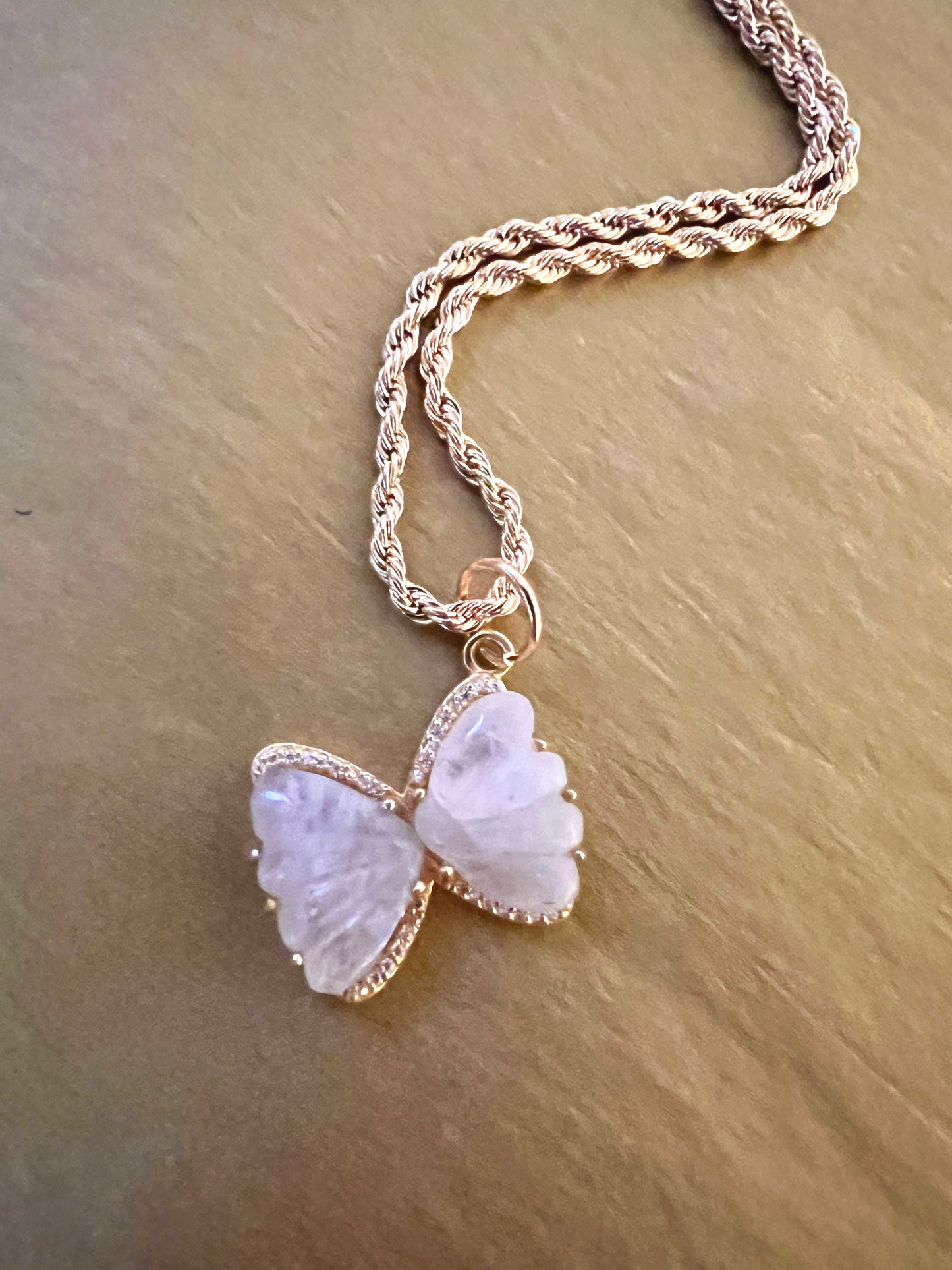 Mother of Pearl Mossiante Butterfly Necklace