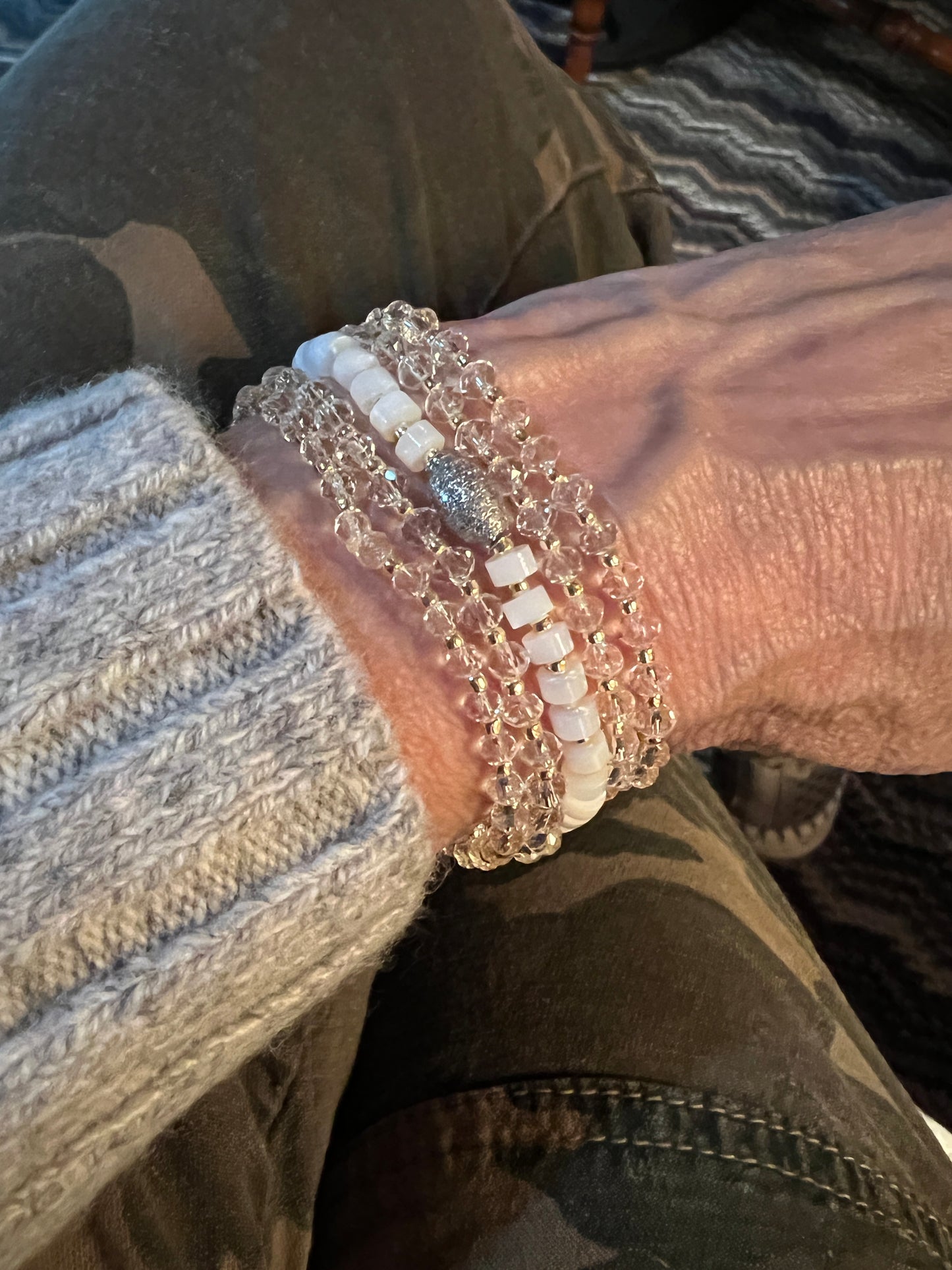 Crystal Hand Beaded Elastic Bracelets