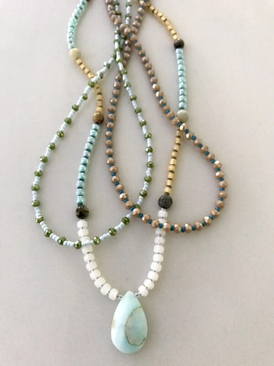 Opal Pendant Beaded Necklace