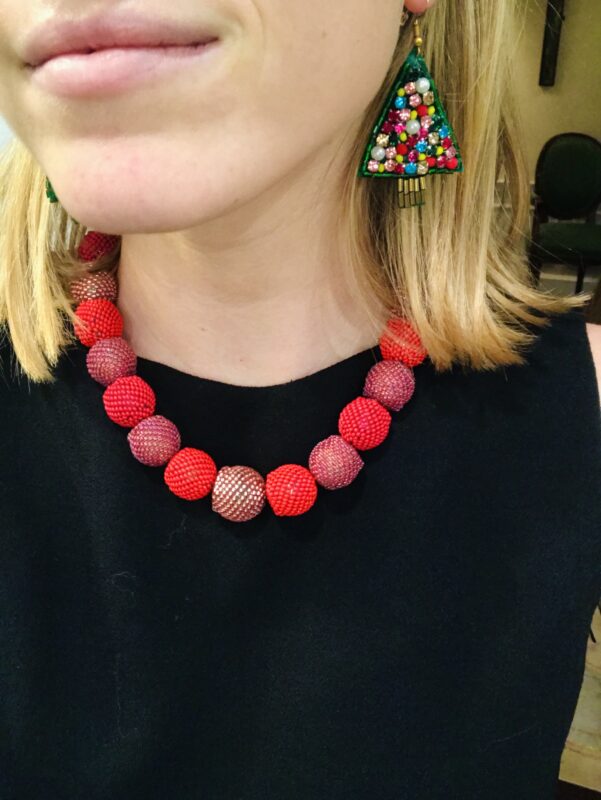 Holiday Red Beaded Ball Necklace