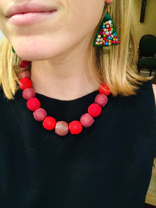 Holiday Red Beaded Ball Necklace