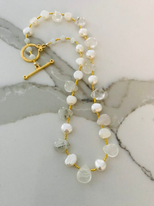Pearl Quartz Gold Bead Necklace