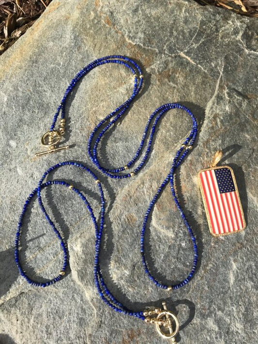 Lapis Gold Hand Bead Necklaces