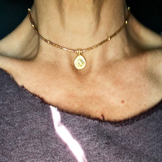 Gold Pendant Beaded Choker