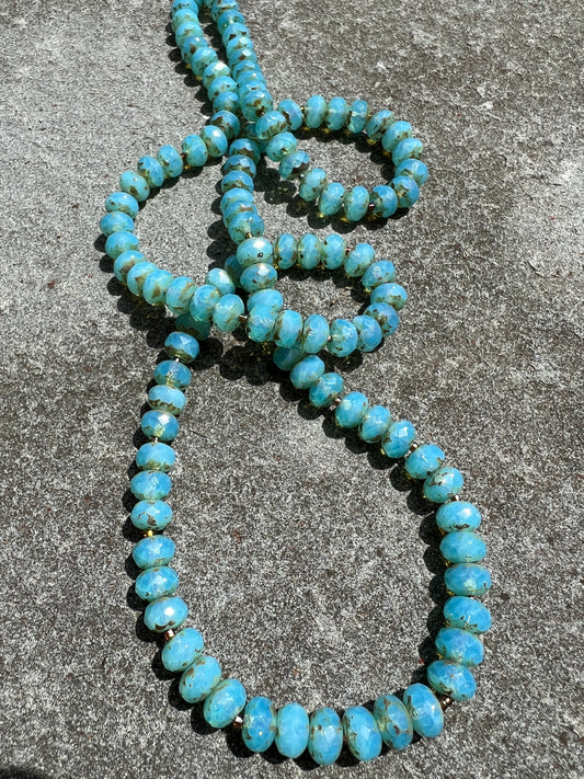 Blue Rondelle Bead Necklace