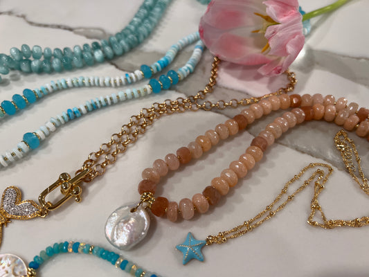 Sunstone Pearl Pendant Necklace