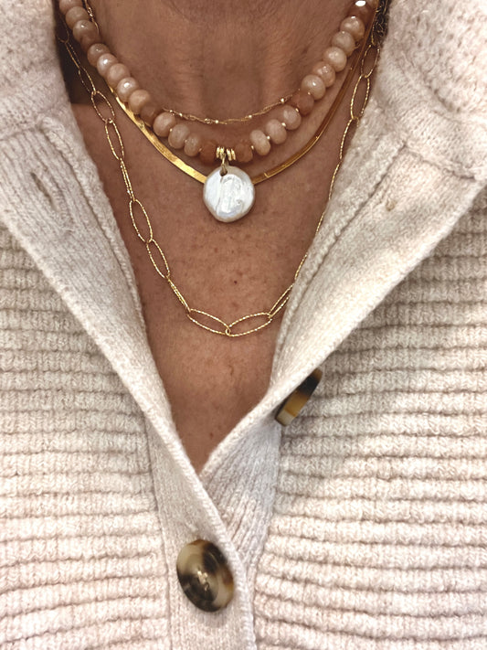 Sunstone Pearl Pendant Necklace