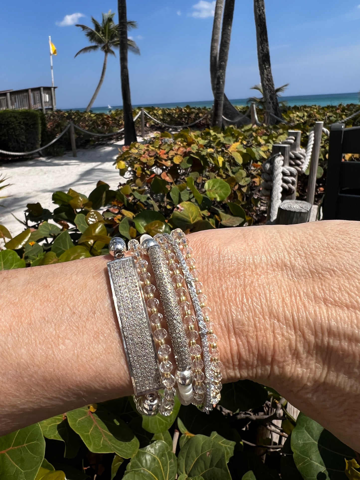 Diamond Bar Bead Bracelet