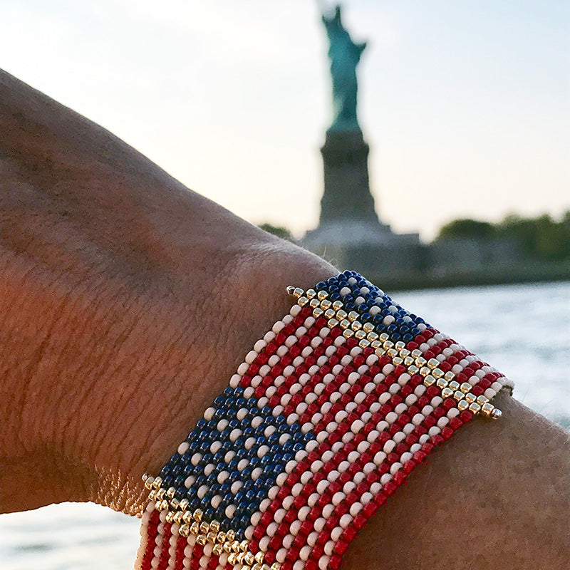 American Hand Beaded Flag Bracelet