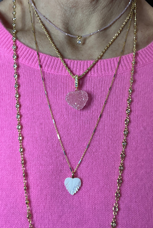 Necklaces in Pink Heart , Mother of Pearl & Quartz