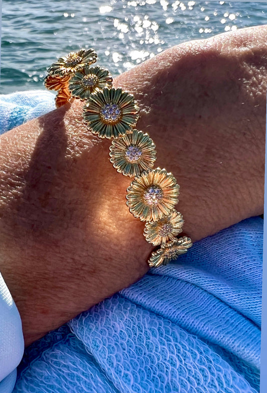 Gold Filled Flower Cuff Bracelet