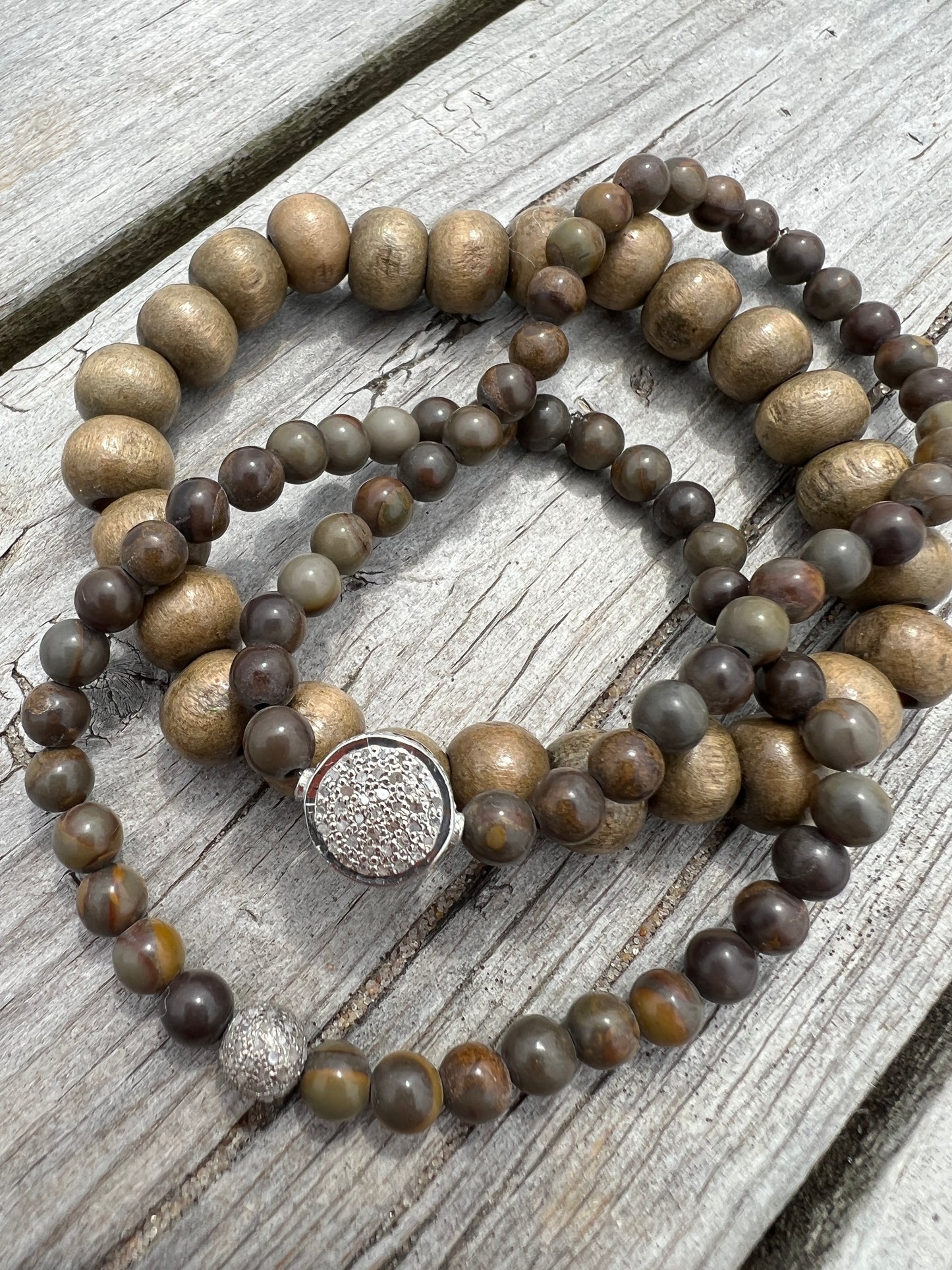 Wood Bead Diamond Bracelets