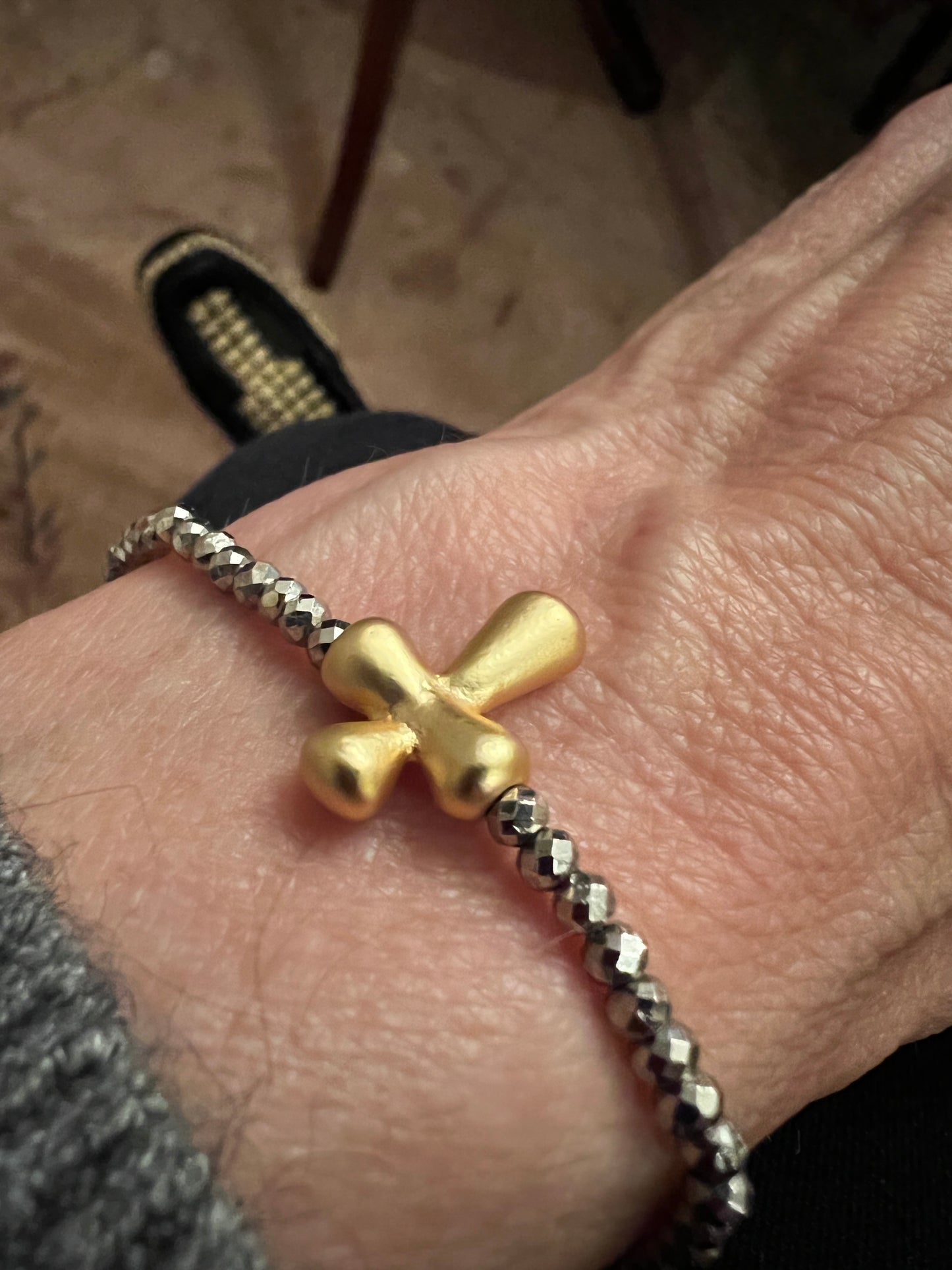 Gold Silver Bead Cross Bracelet