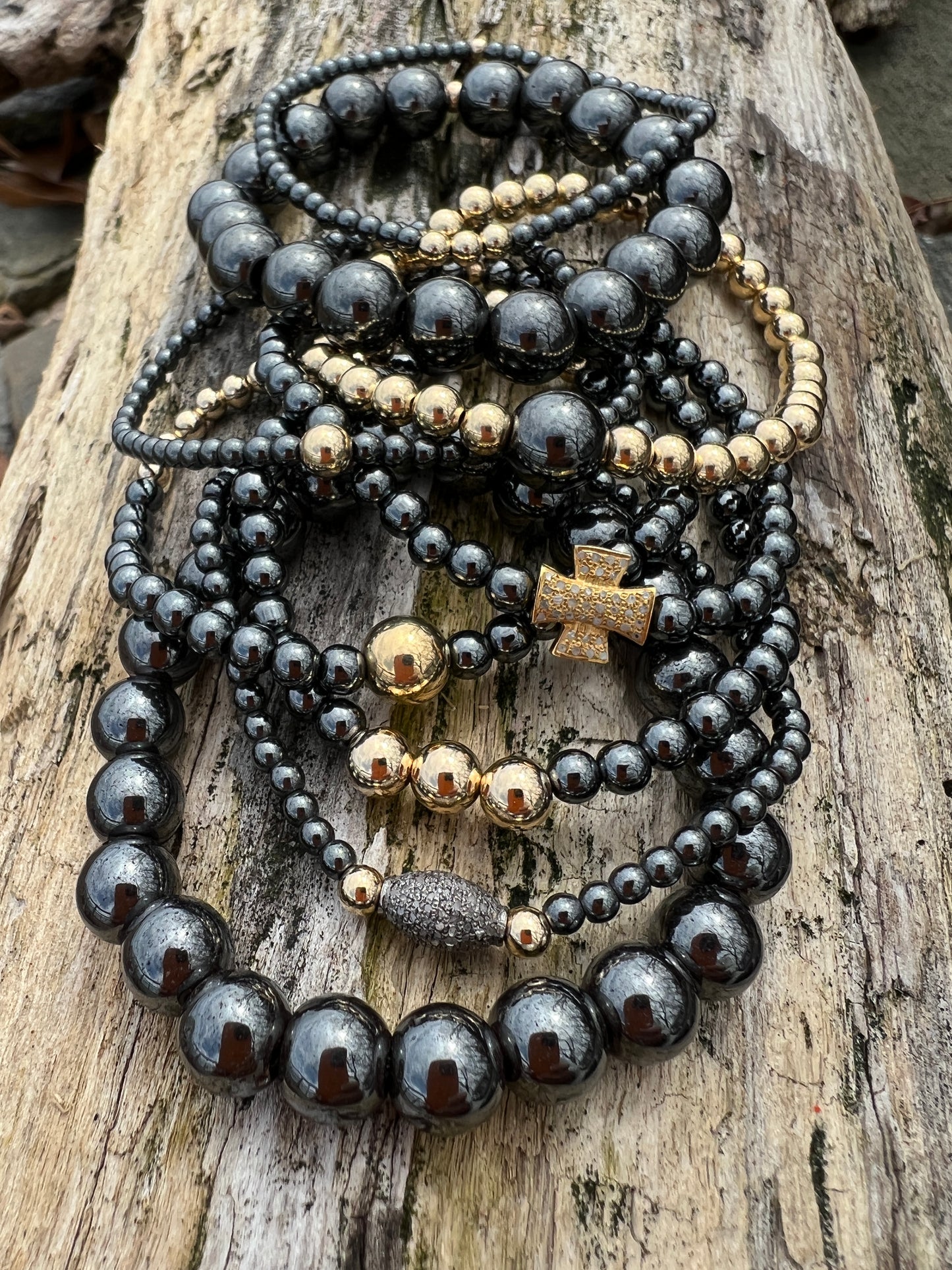 Black Gold Bead Bracelets