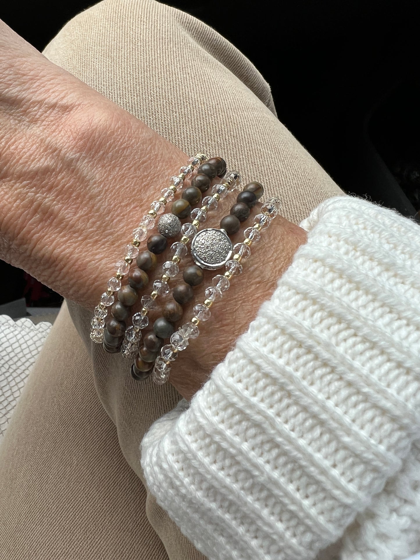 Wood Bead Diamond Bracelets