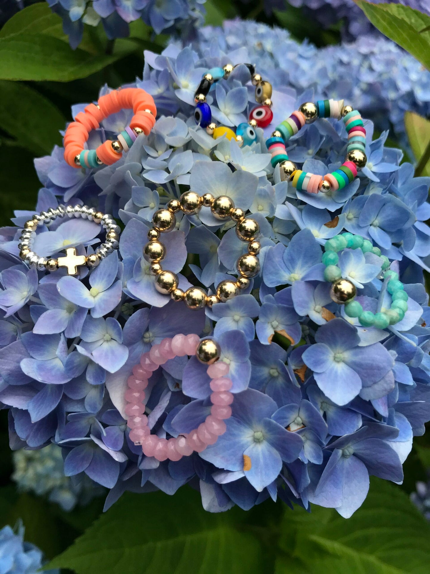 Gold Rainbow Elastic Rings