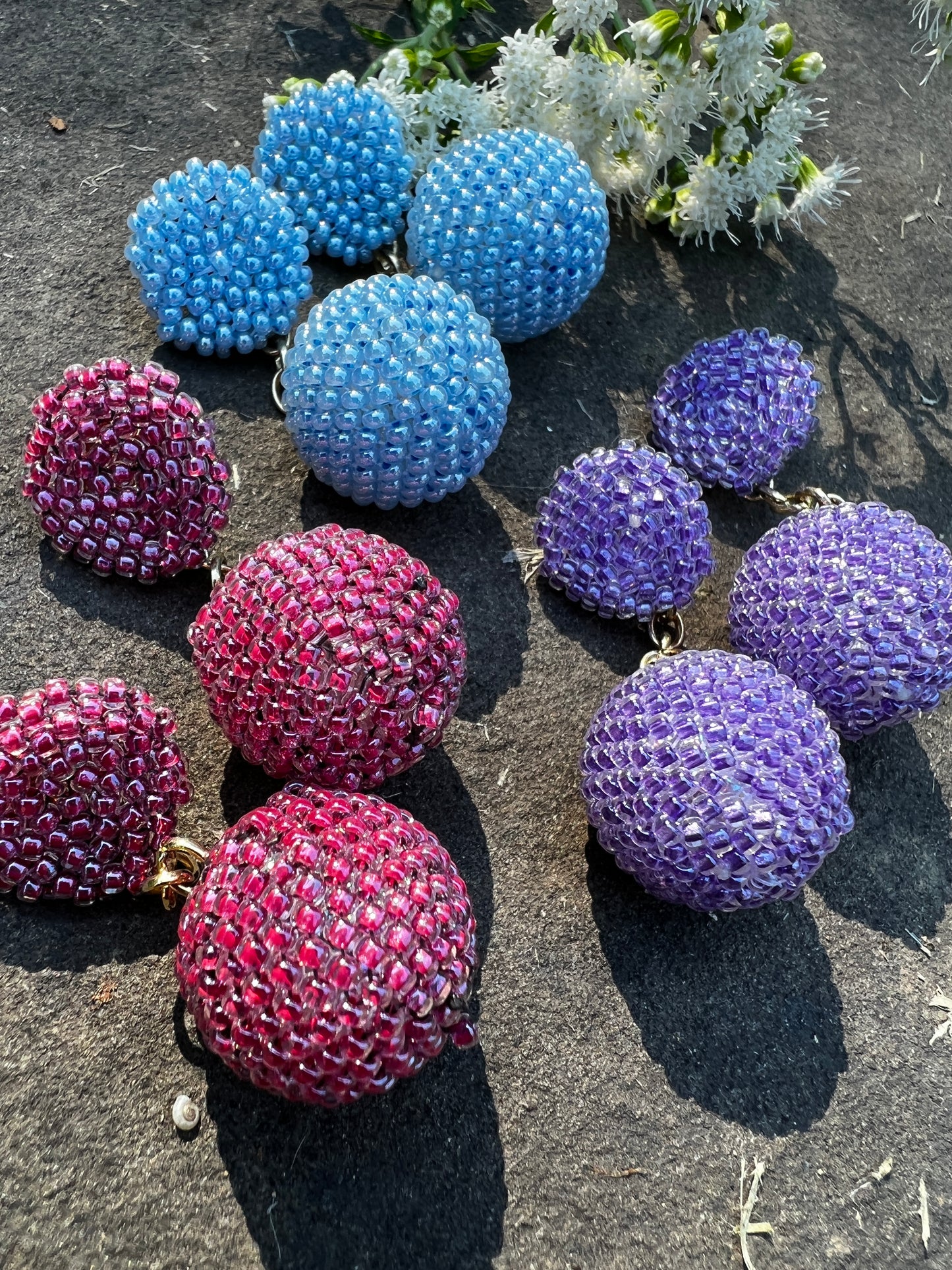 Magenta Hand Beaded Earrings