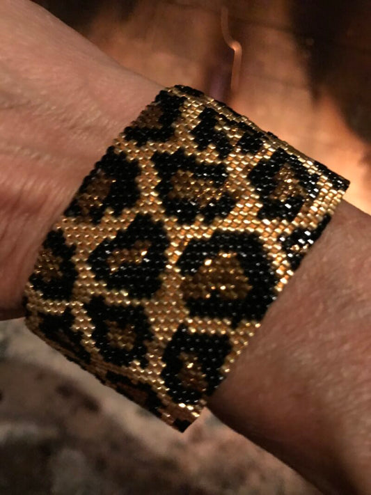 Leopard Hand Beaded Cuff Bracelet