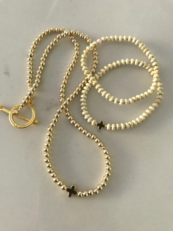 Gold Bead Cross Necklace