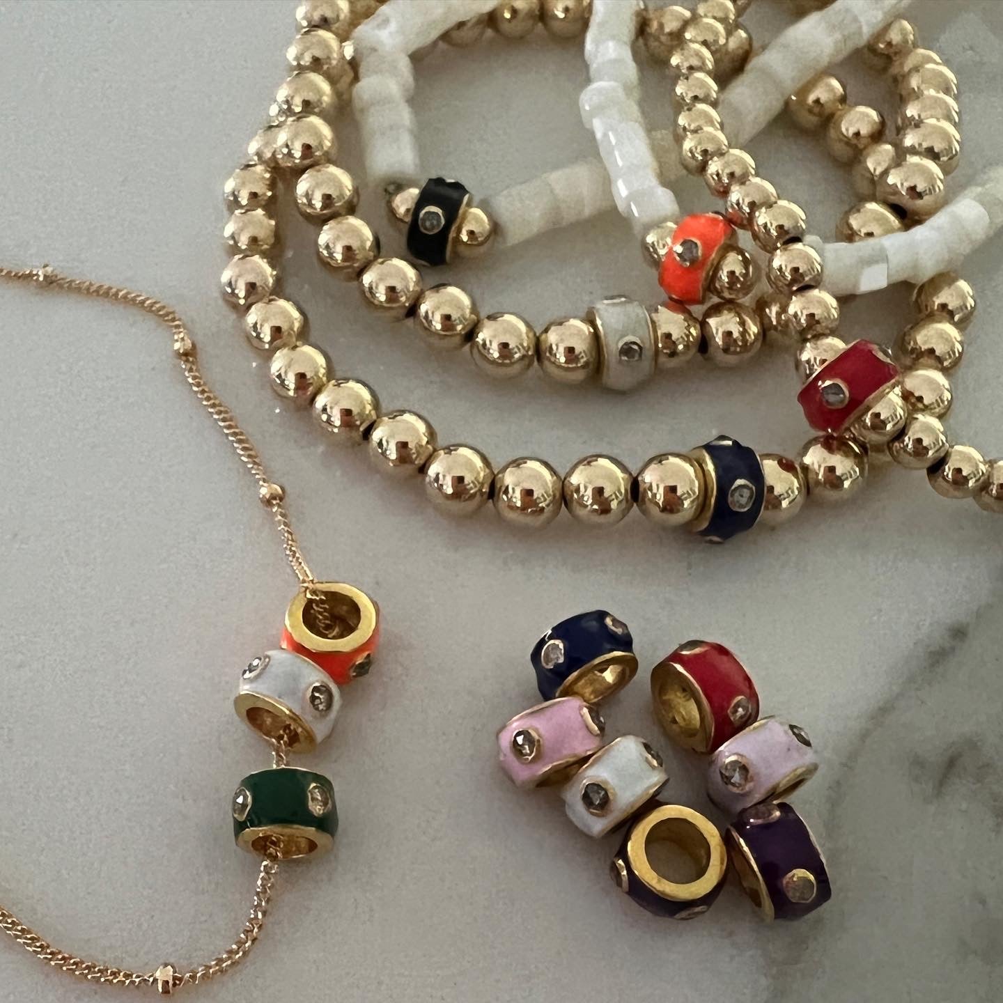 Diamond Enamel Bead Bracelets/Necklace