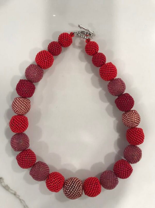 Holiday Red Beaded Ball Necklace
