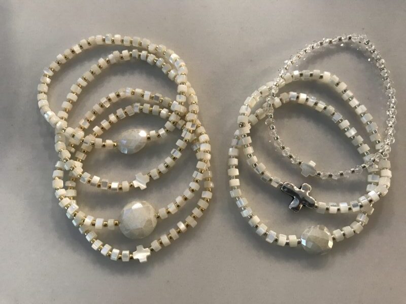 Moonstone/Mother Of Pearl Cross Bracelets