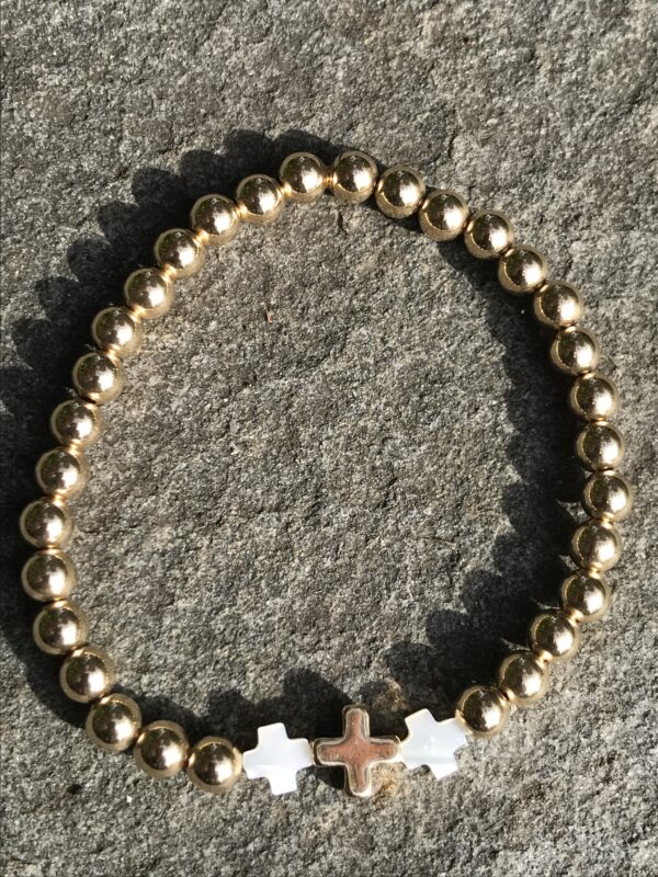 Triple Cross Gold  Bead Bracelet