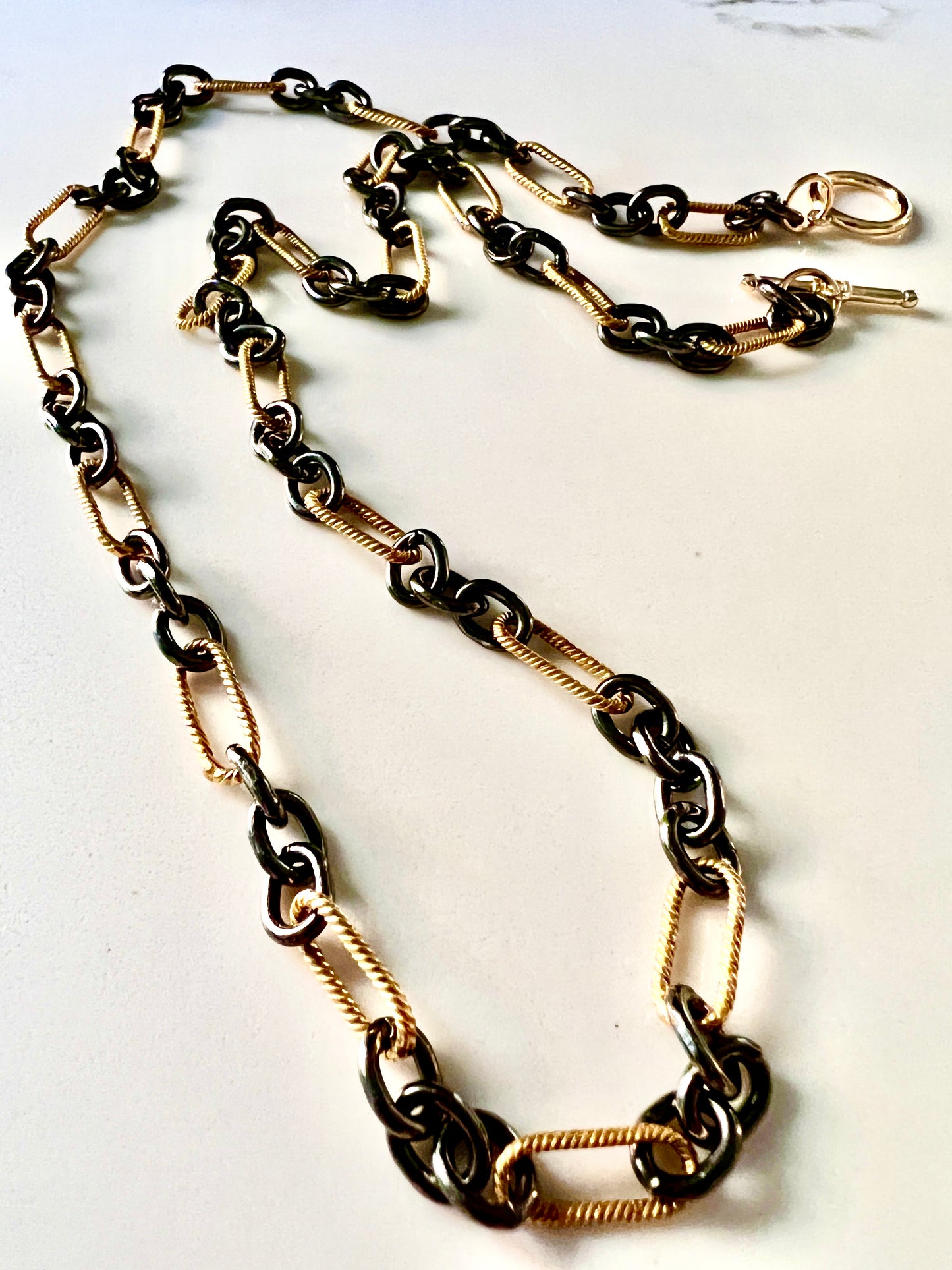 Triple Black Gold Link Necklace