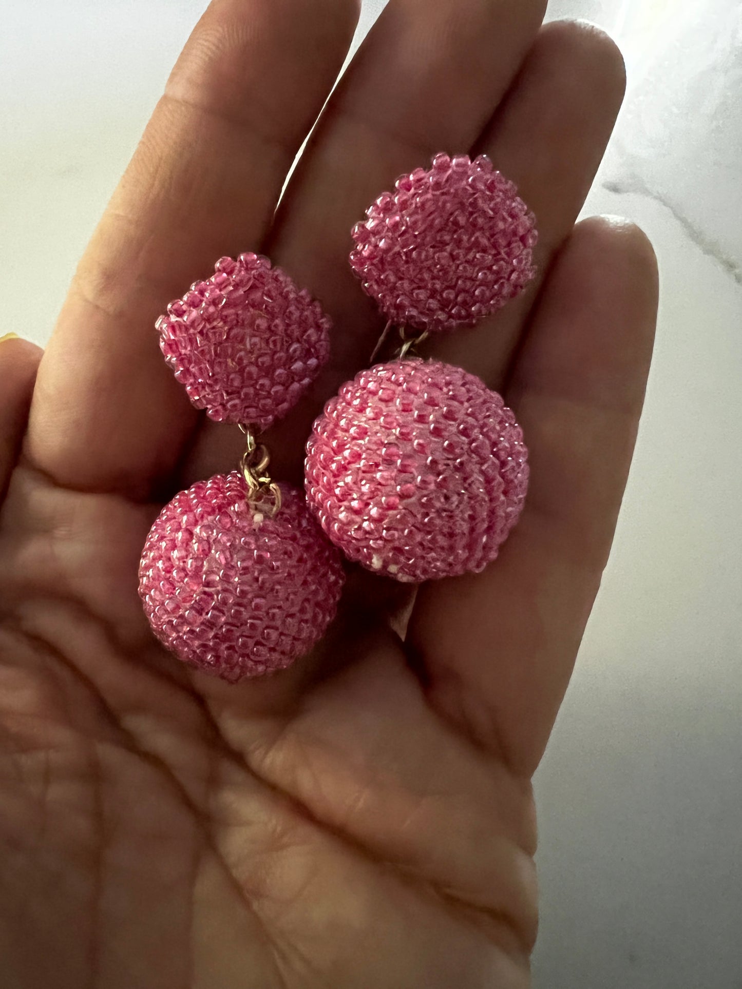 Magenta Hand Beaded Earrings