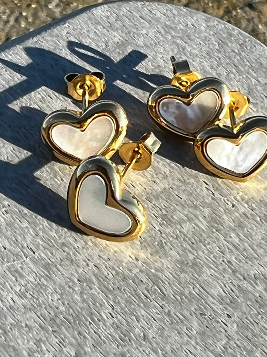 Mother Of Pearl Gold Heart Earrings