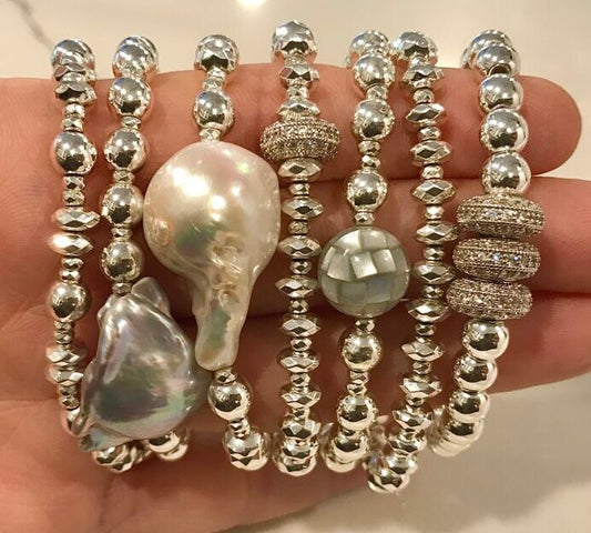 Silver Hand Beaded Bracelets