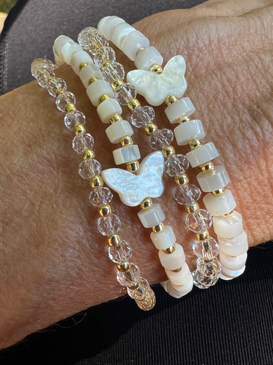 Butterfly Mother Of Pearl Hand Beaded Bracelets