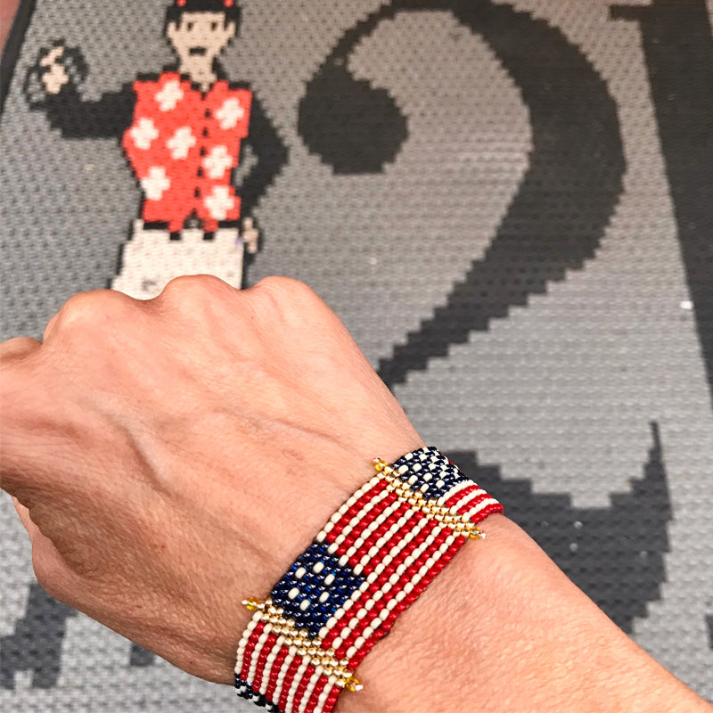 American Hand Beaded Flag Bracelet