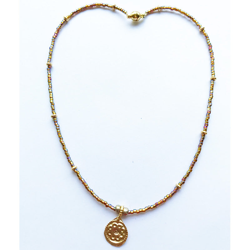 Gold Pendant Beaded Choker