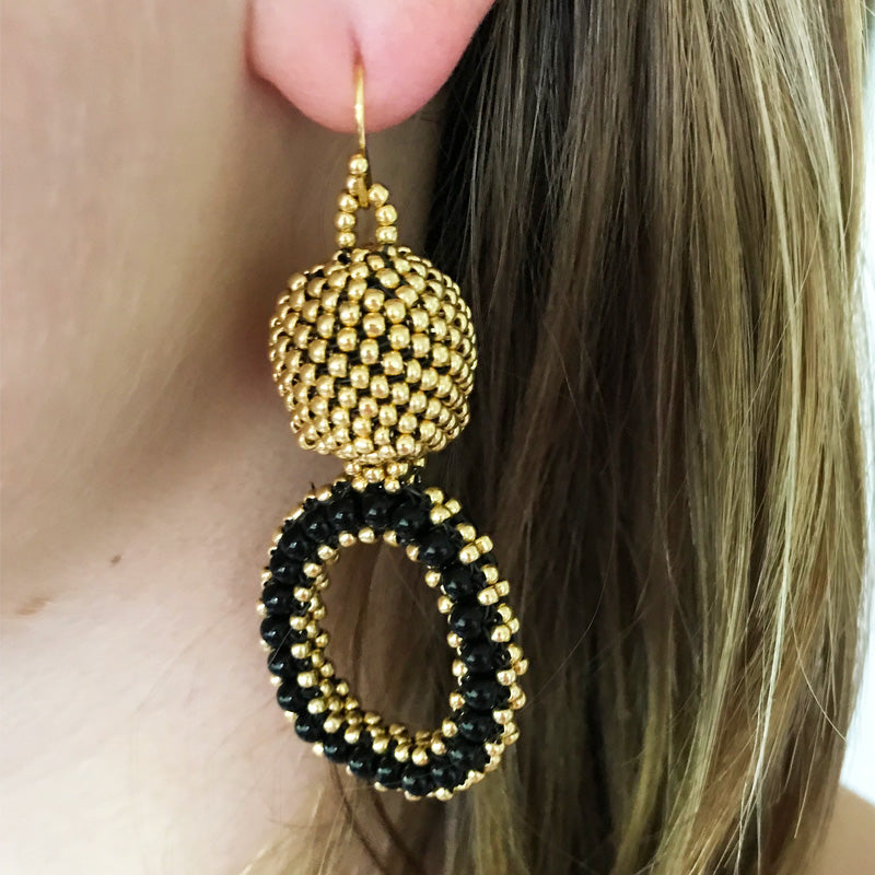Gold and Black Beaded Chandelier Earring - Etsy