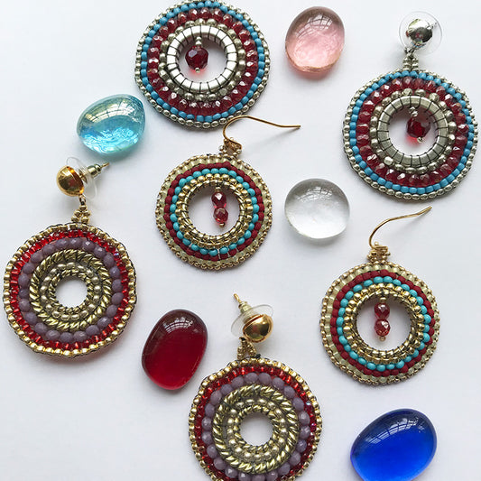 Circle Hand Beaded Colorful Earrings