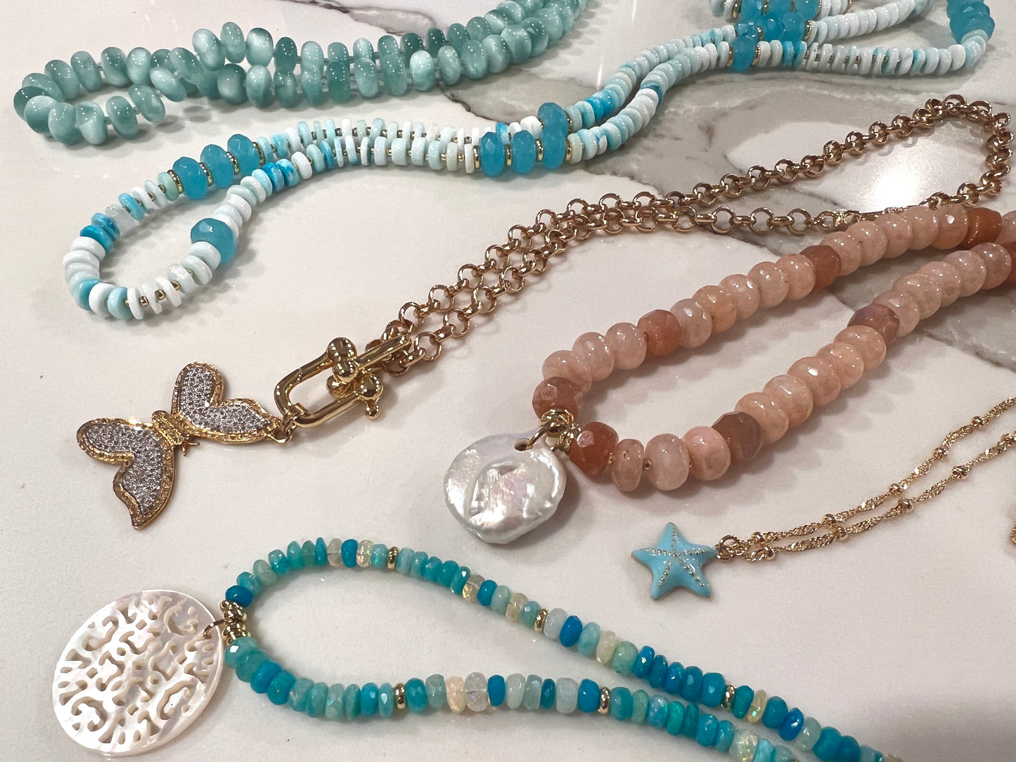Opal Short And Long Necklaces