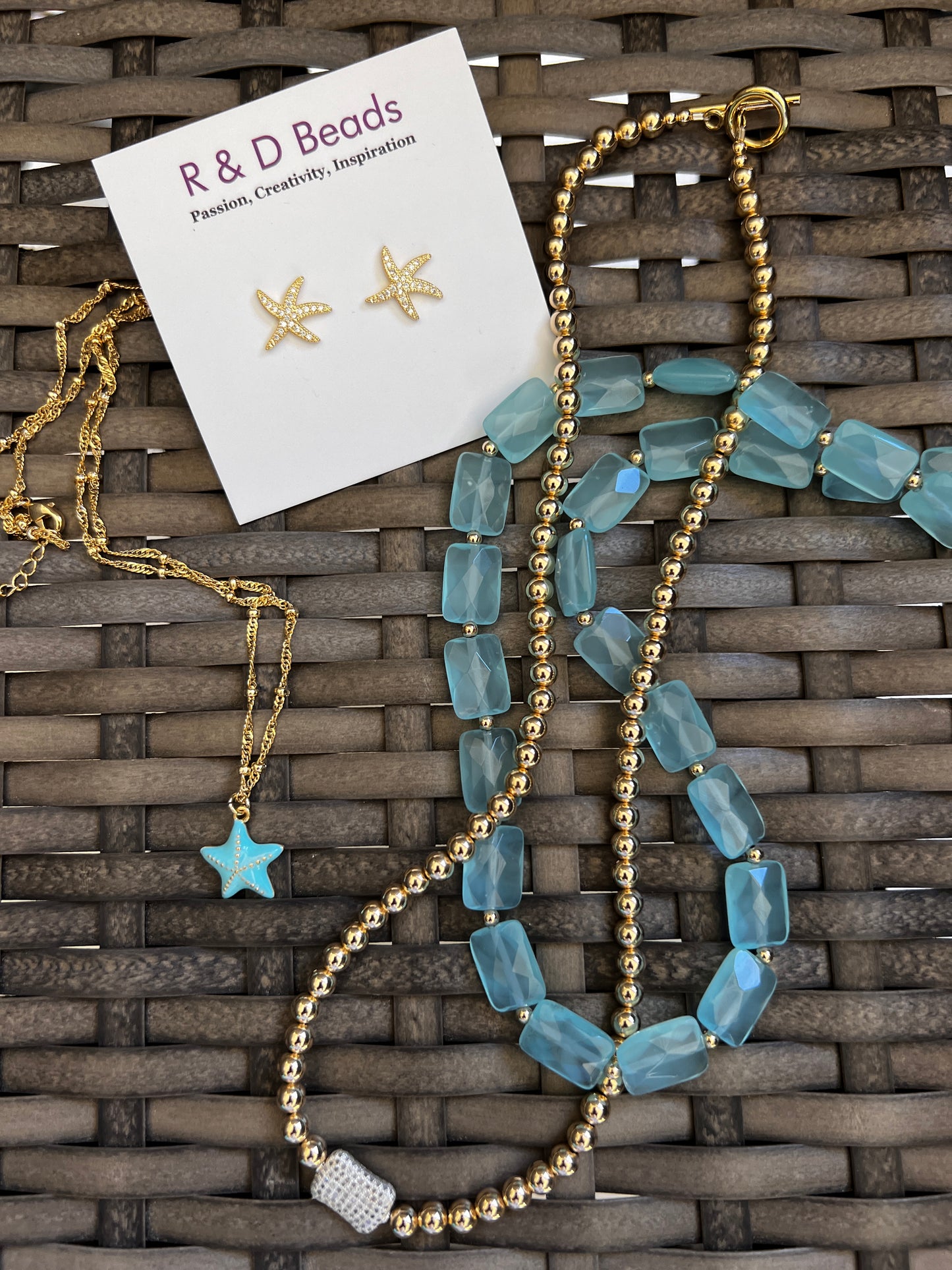 Diamond Rectangle Gold Bead Necklace