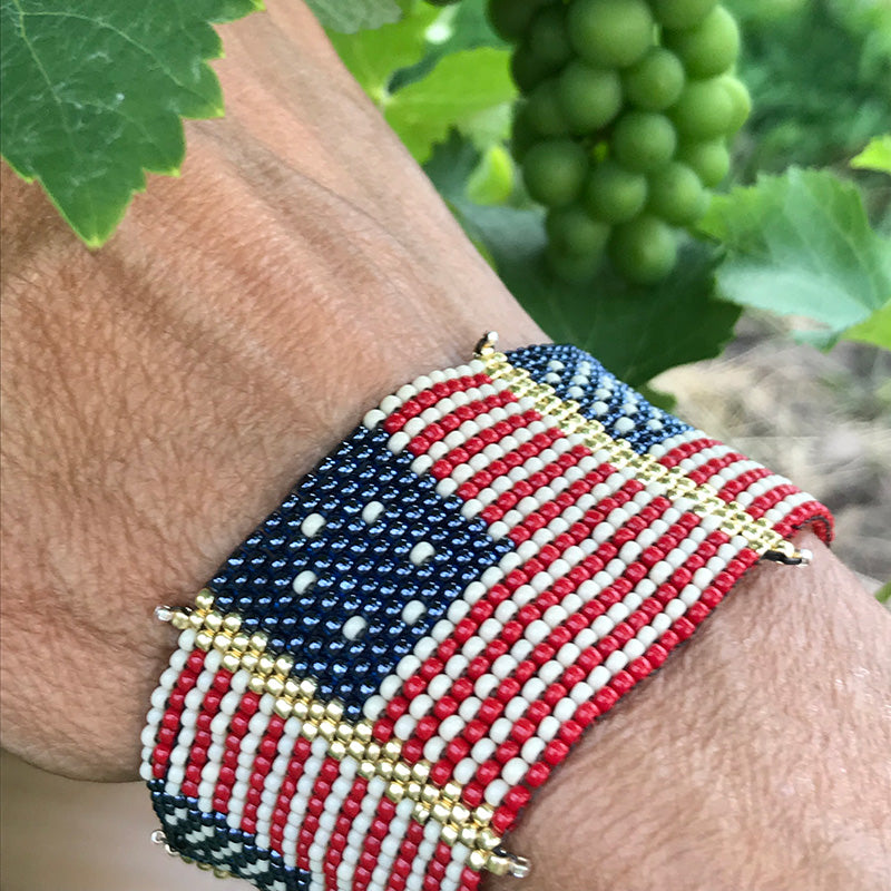 American Hand Beaded Flag Bracelet