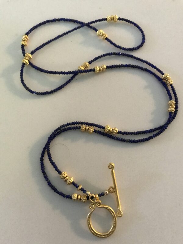 Lapis Gold  Bead Necklace