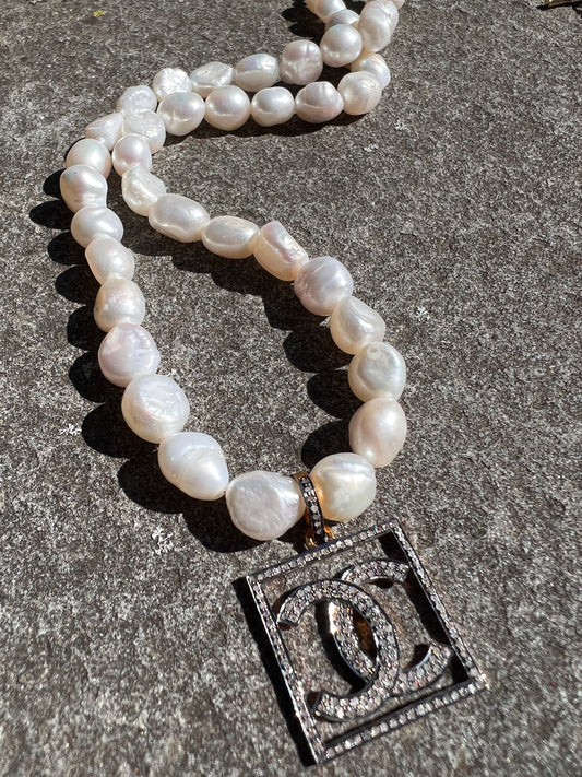 Diamond Double C Pearl Necklace