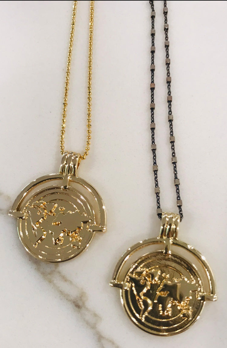 Traveler Gold Filled  Pendants On Vermeil, Black Silver Chain, Sterling Silver Beaded Ball Chain