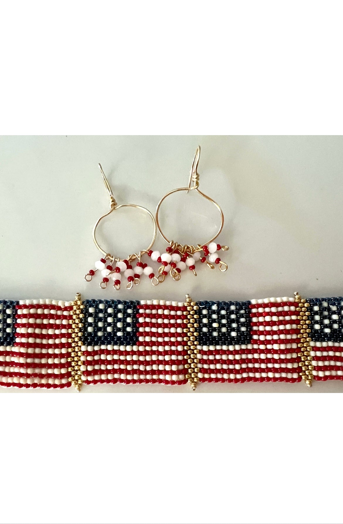 Red White Bead Wire Earrings
