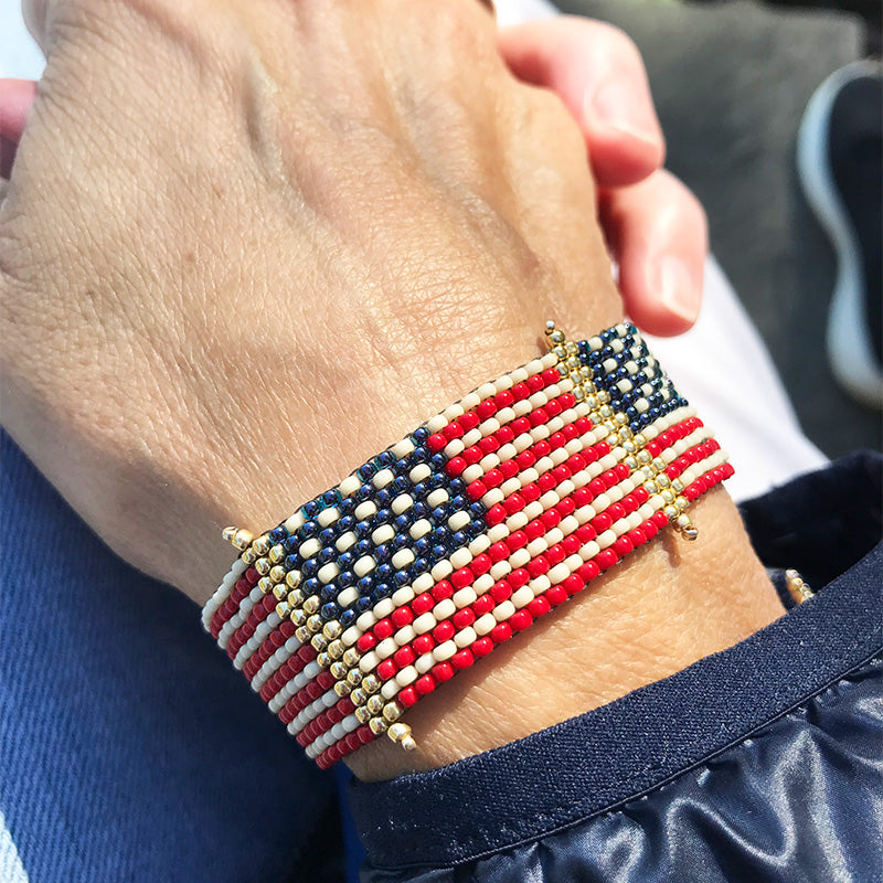 American Hand Beaded Flag Bracelet