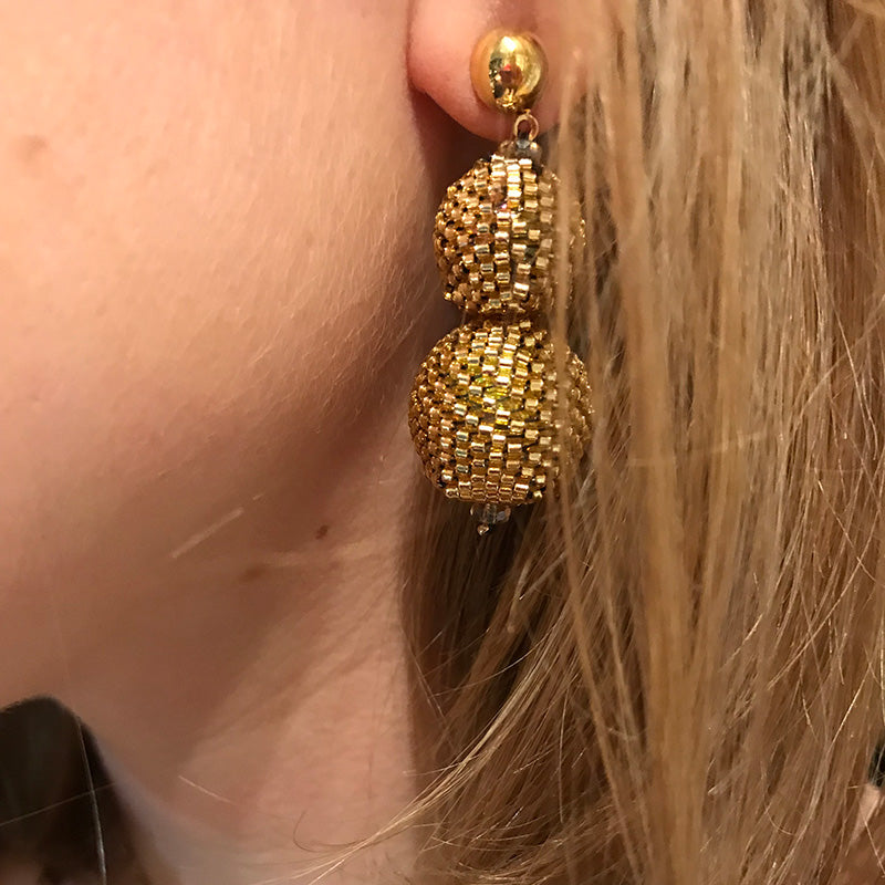 Beaded Ball Gold Earrings