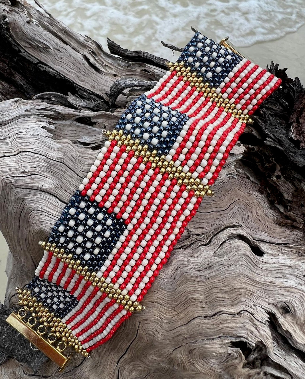 American Hand Beaded Flag Bracelet